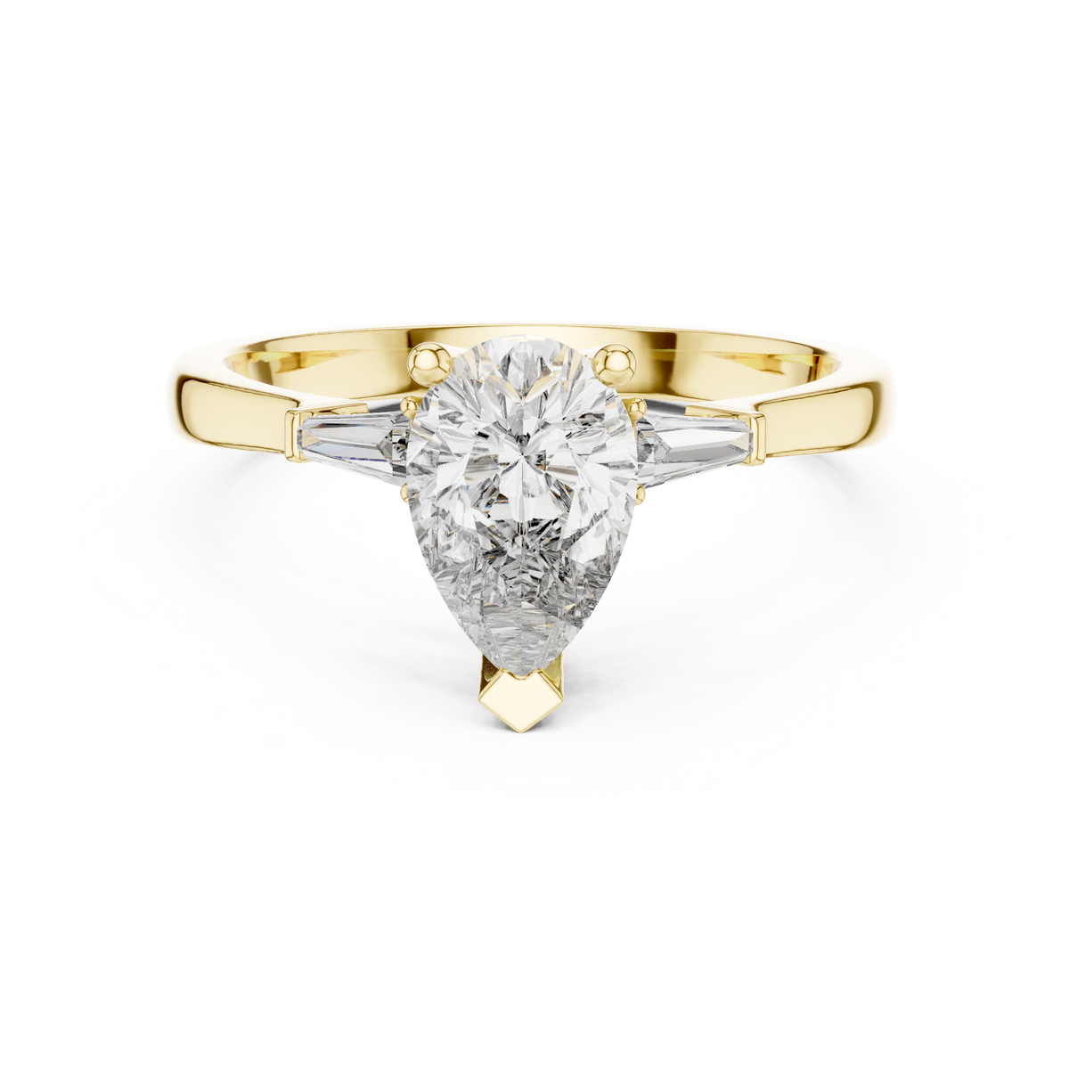 Pear Moissanite Ring with Tapered Baguette Sides in yellow 925 sterling silver, view 4