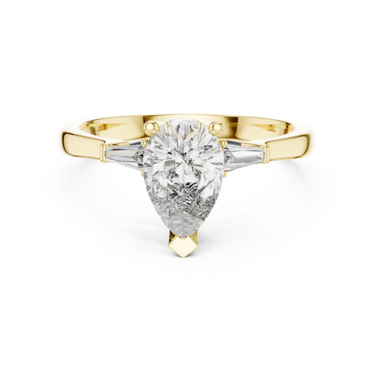 Pear Moissanite Ring with Tapered Baguette Sides in yellow 925 sterling silver, view 4