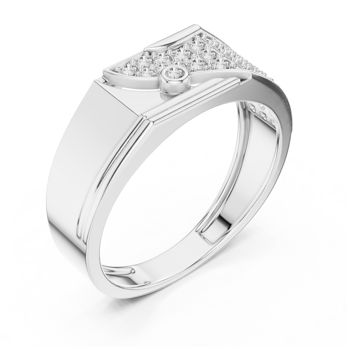 Men's Wide Pavé Panel Moissanite Band with Bezel Accent in white 925 sterling silver, view 2