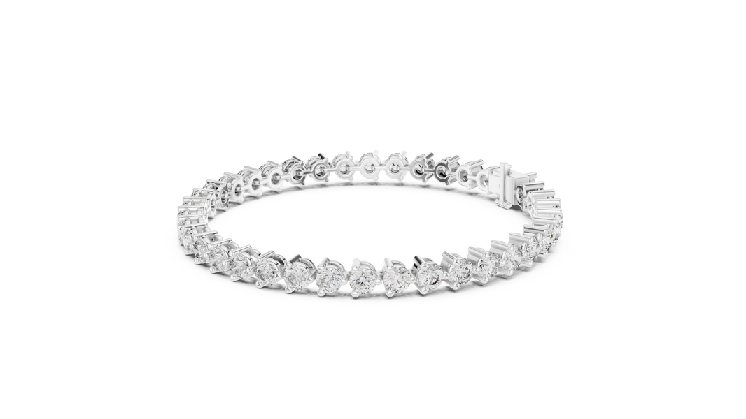 Three Prong Round Moissanite Tennis Bracelet in white 925 sterling silver, view 2