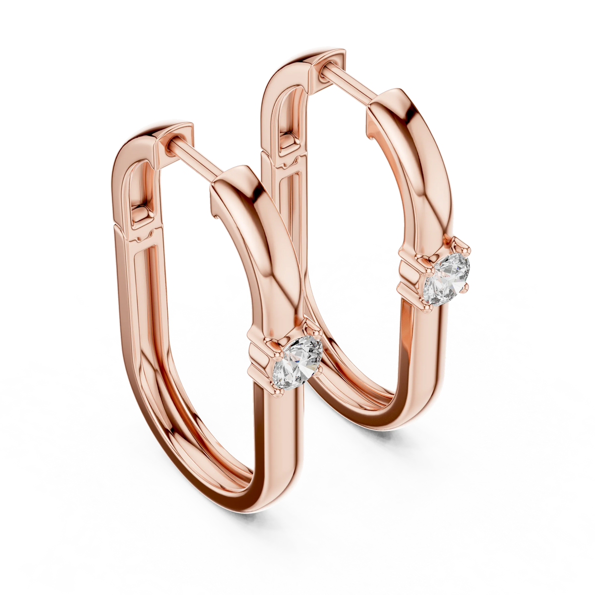 Moissanite solitaire oval hoop earrings in rose 925 sterling silver, view 2