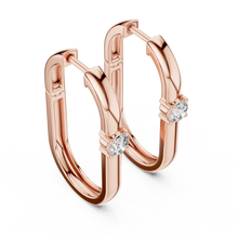 Moissanite solitaire oval hoop earrings in rose 925 sterling silver, view 2