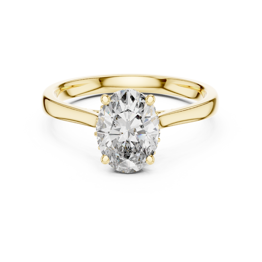 Oval Hidden Halo Moissanite Cathedral Solitaire Ring in yellow 925 sterling silver, view 4
