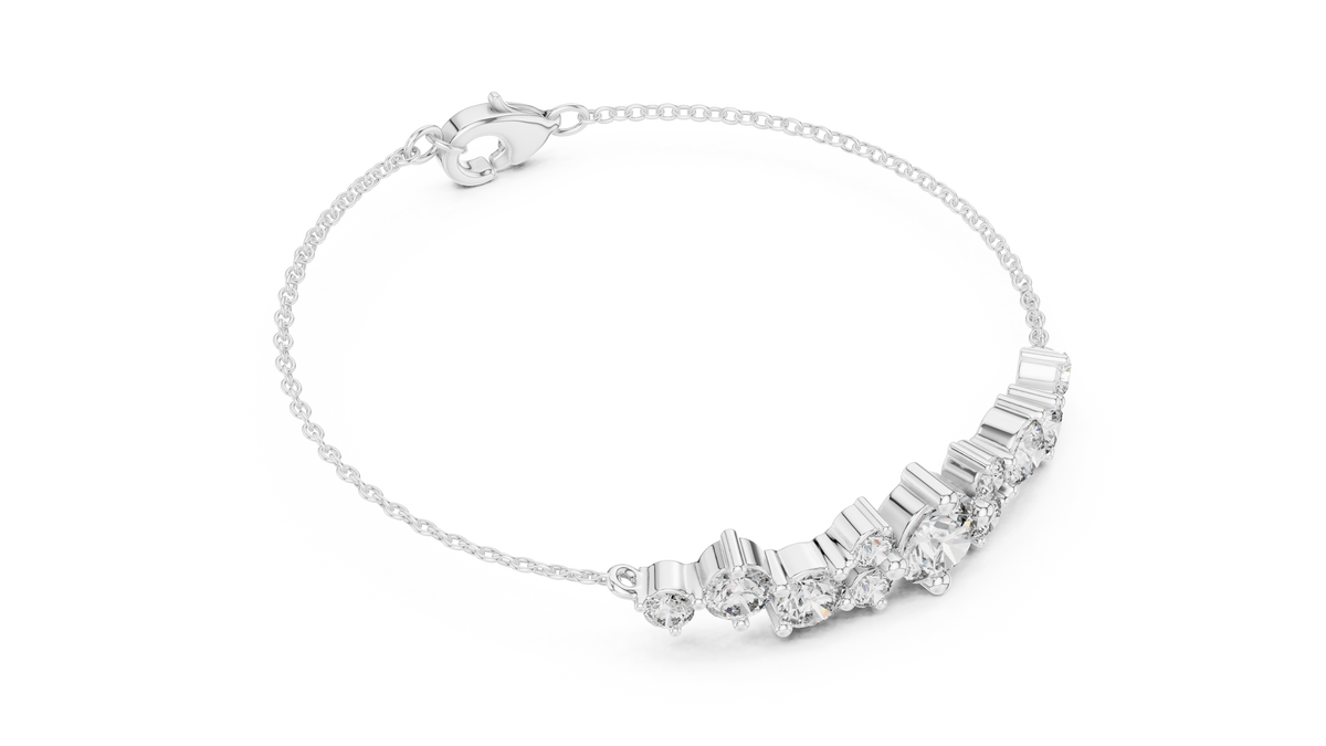 Graduated Round Moissanite Cluster Chain Bracelet in white 925 sterling silver, view 3