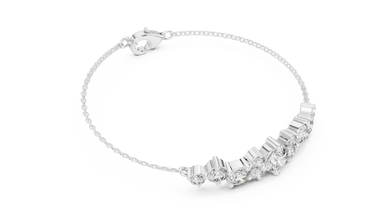 Graduated Round Moissanite Cluster Chain Bracelet in white 925 sterling silver, view 3