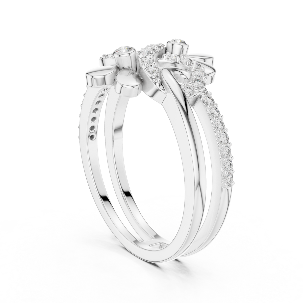 Double Flower Infinity Swirl Moissanite Ring in white 925 sterling silver, view 1