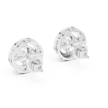 Round halo moissanite stud earrings in white 925 sterling silver, four-prong halo, view 3