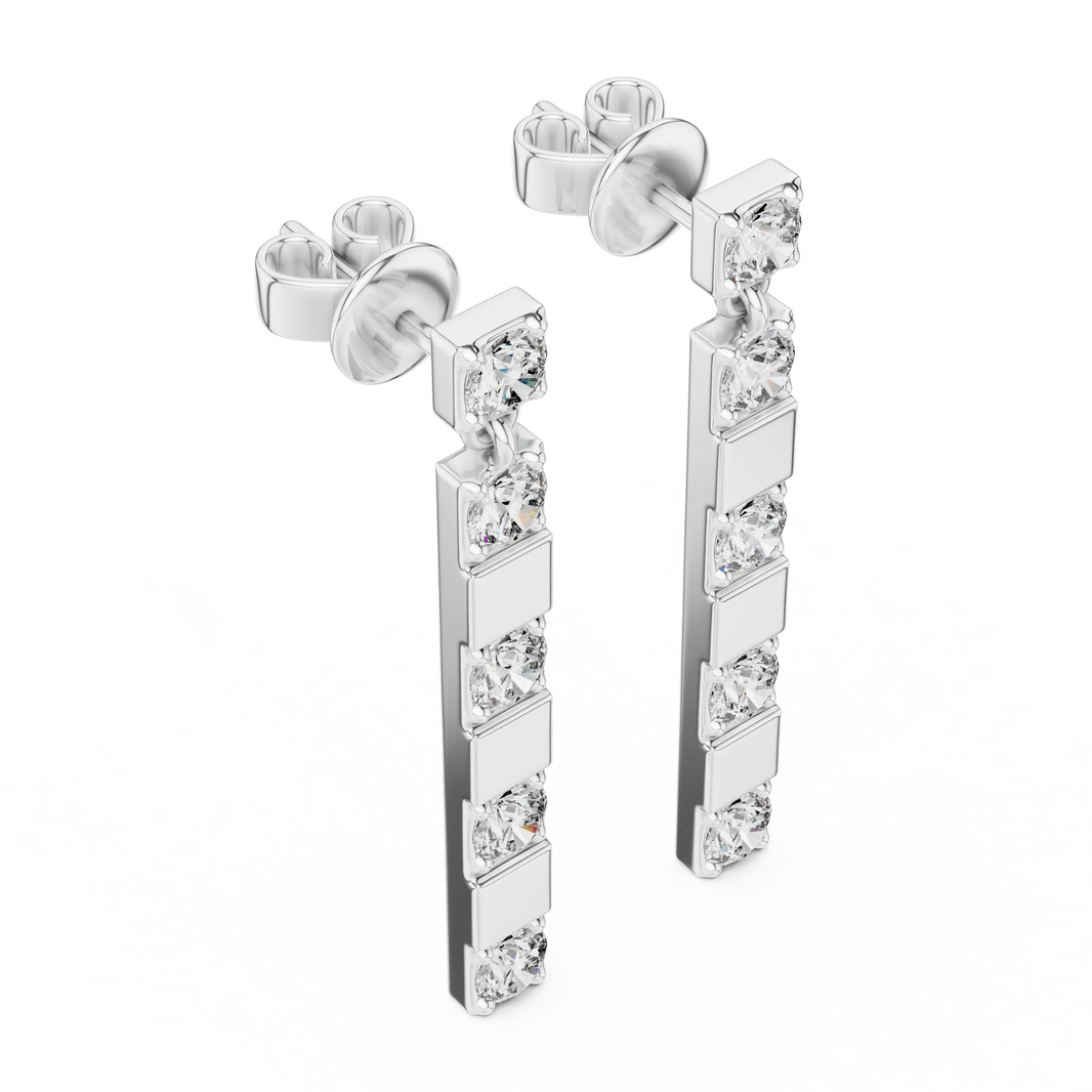 Moissanite bar drop earrings in white 925 sterling silver, view 2
