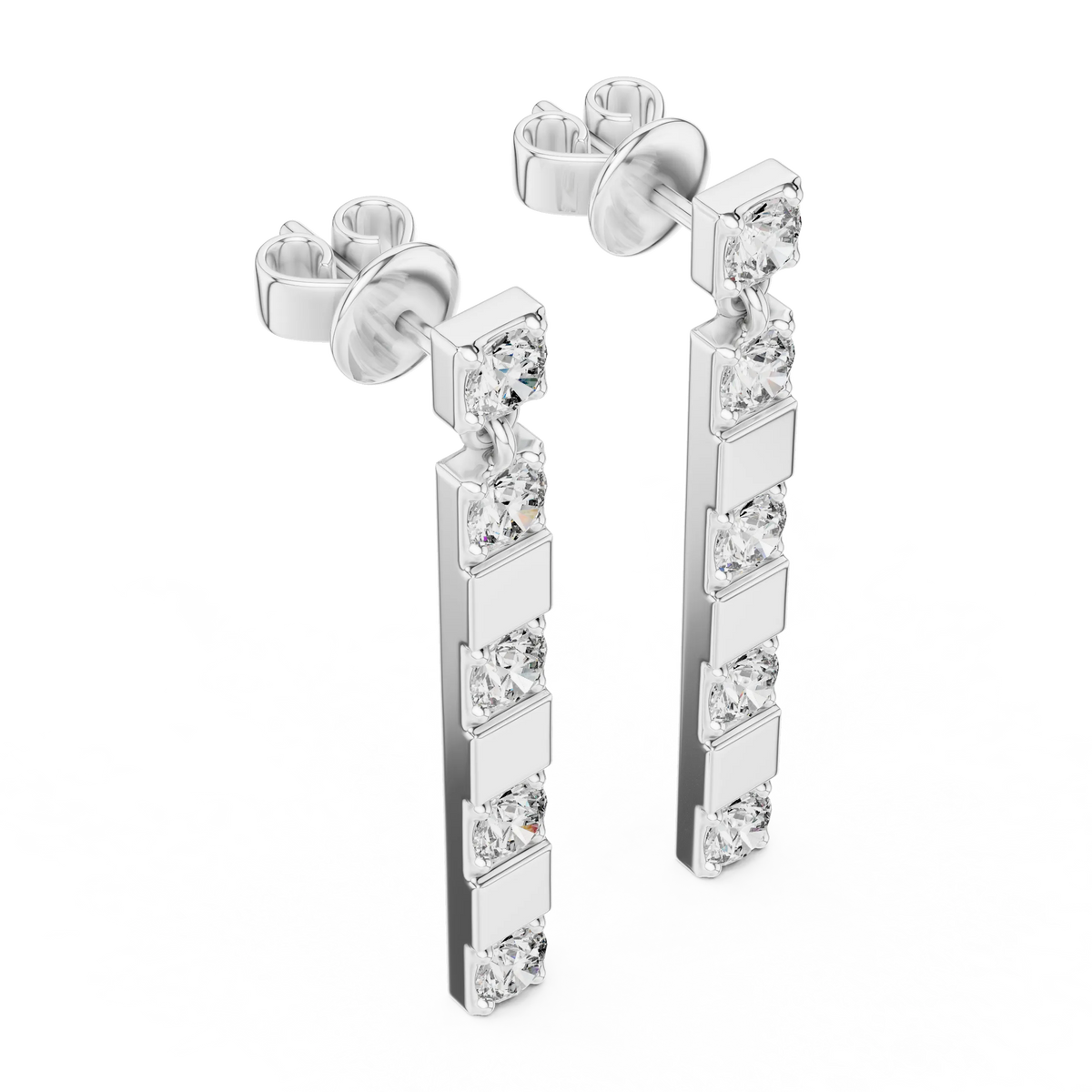 Moissanite bar drop earrings in white 925 sterling silver, view 2