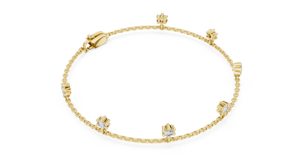 Dangling Round Moissanite Charm Chain Bracelet in yellow 925 sterling silver, view 3