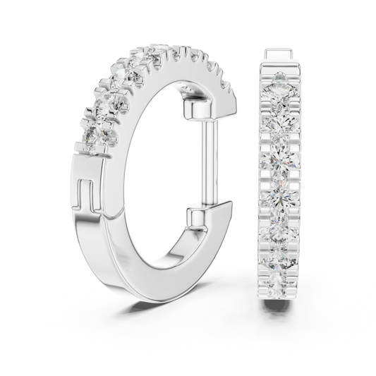 Moissanite pave huggie hoop earrings in white 925 sterling silver, view 1