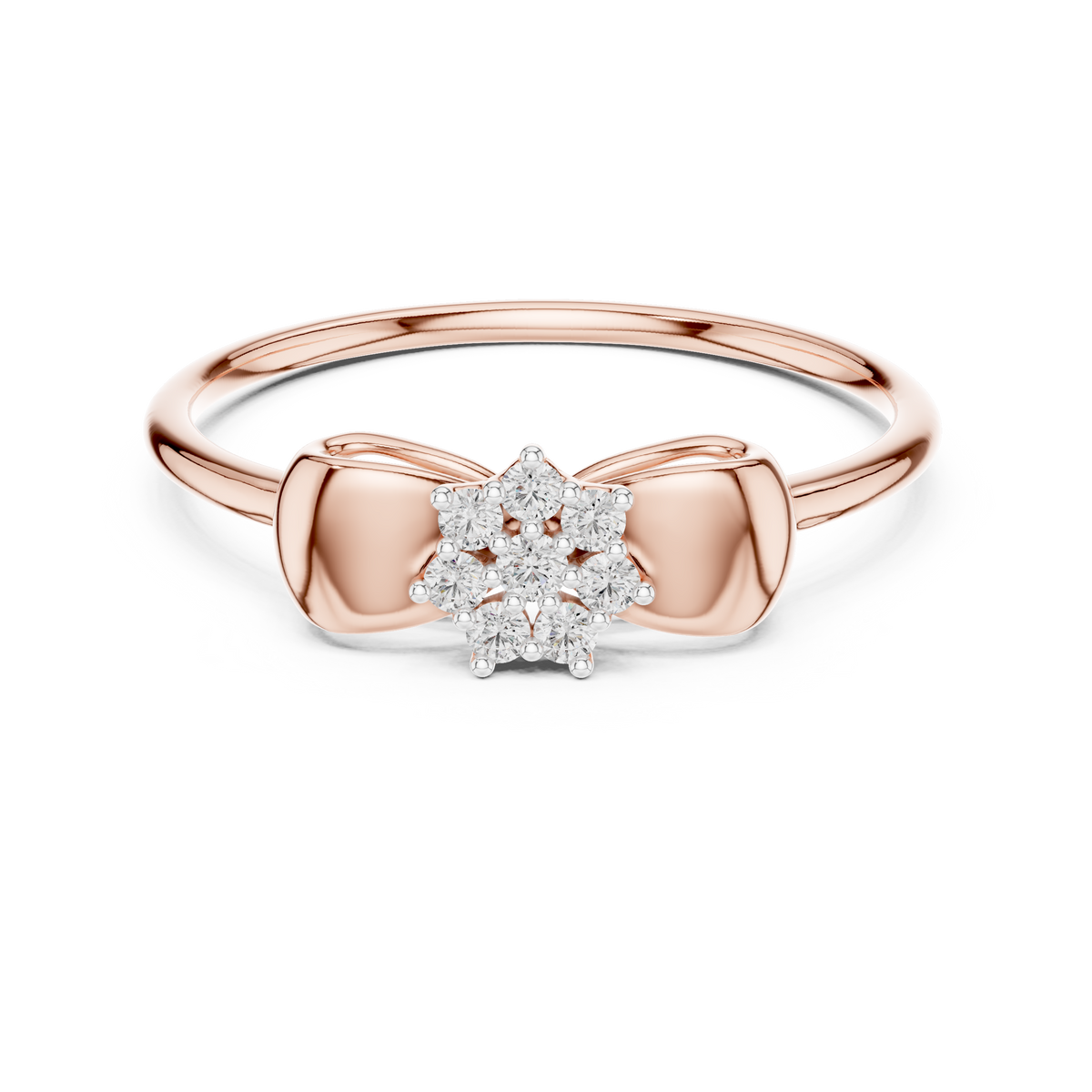 Bow Flower Cluster Moissanite Ring in rose 925 sterling silver, view 4