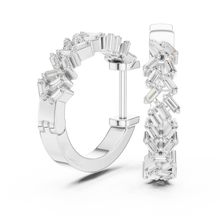 Baguette moissanite scatter hoop earrings in white 925 sterling silver, view 1