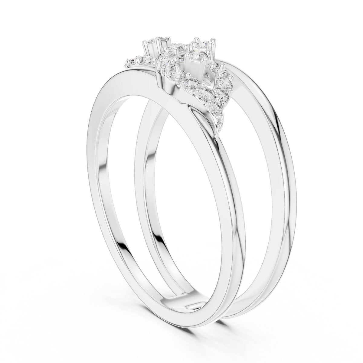 Pavé Infinity Loop Double Band Moissanite Ring in white 925 sterling silver, view 1
