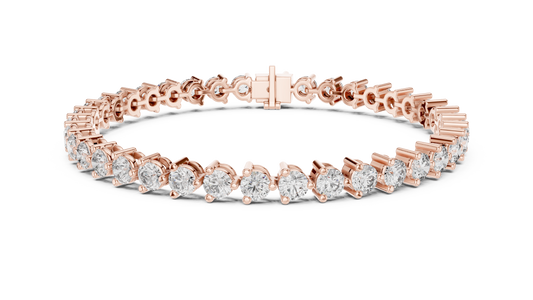 Three Prong Round Moissanite Tennis Bracelet in rose 925 sterling silver, view 1