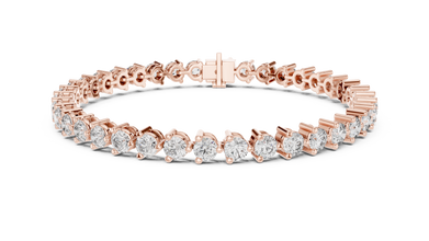 Three Prong Round Moissanite Tennis Bracelet in rose 925 sterling silver, view 1
