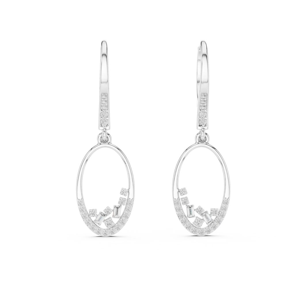 Moissanite cluster oval drop earrings in white 925 sterling silver, view 4