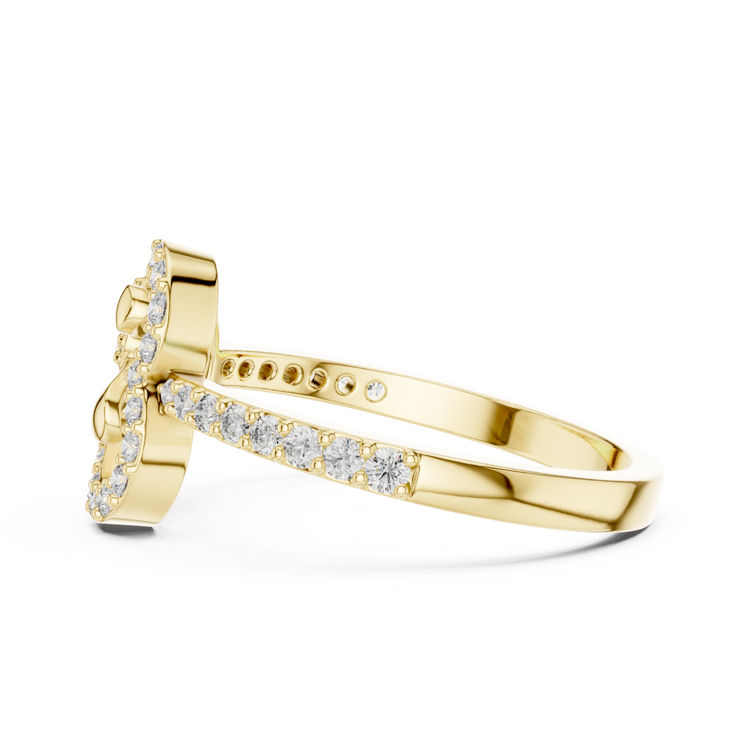 Pavé Clover Outline Moissanite Ring in yellow 925 sterling silver, view 3