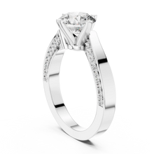 Round Solitaire Moissanite Ring with Pavé Cathedral Shank in white 925 sterling silver, view 1