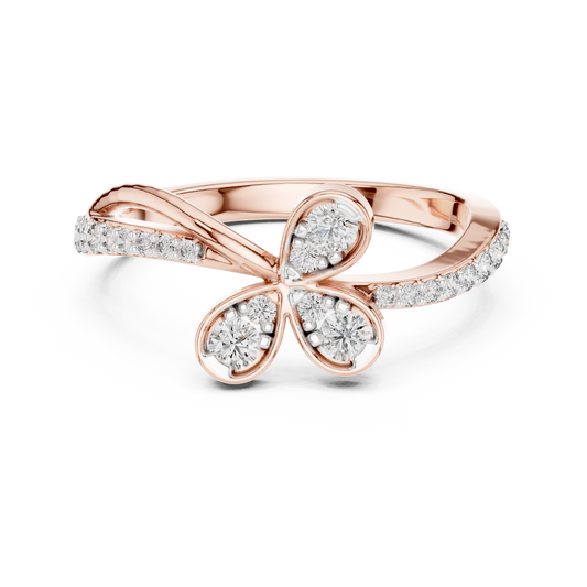 Three Petal Flower Bypass Moissanite Ring in rose 925 sterling silver, view 4