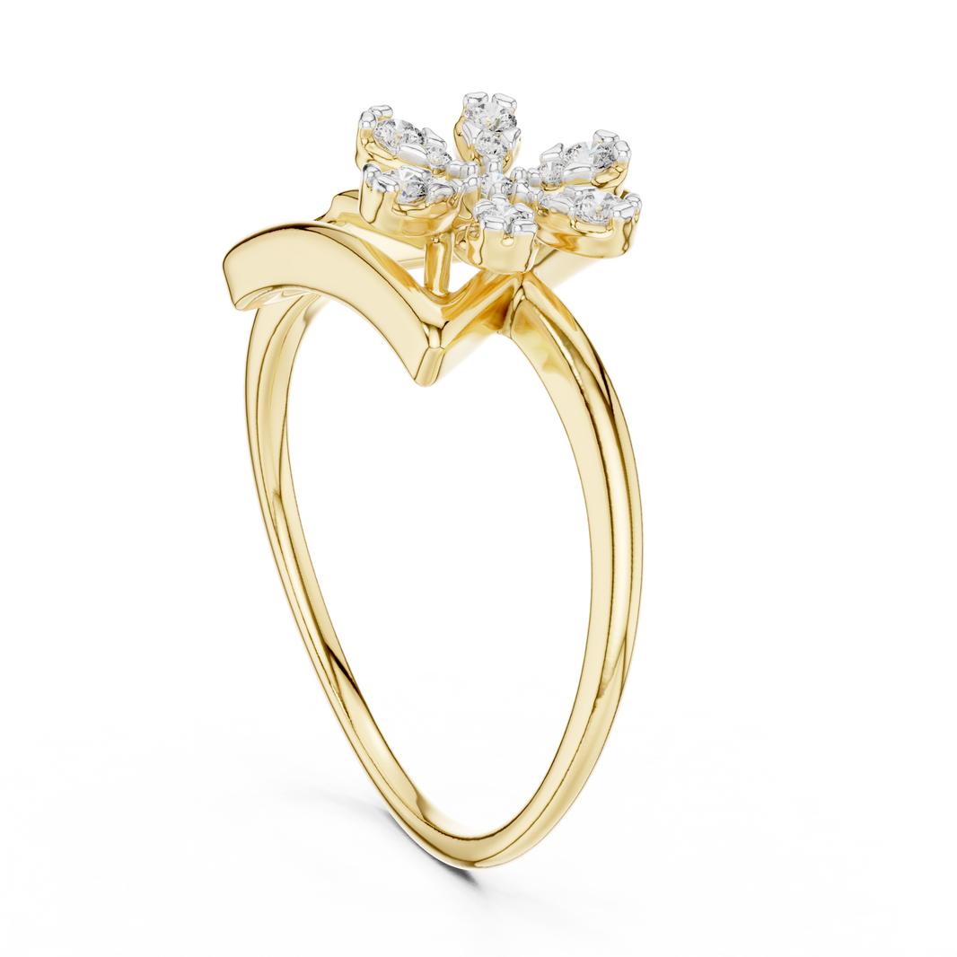 Open Triangle Flower Moissanite Ring in yellow 925 sterling silver, view 1