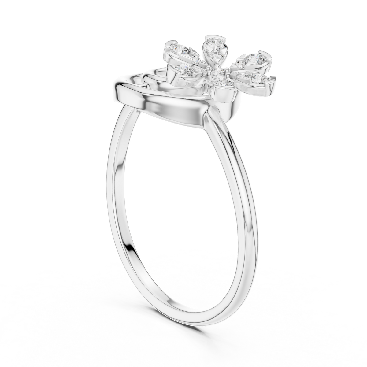 Spiral Flower Moissanite Ring in white 925 sterling silver, view 1