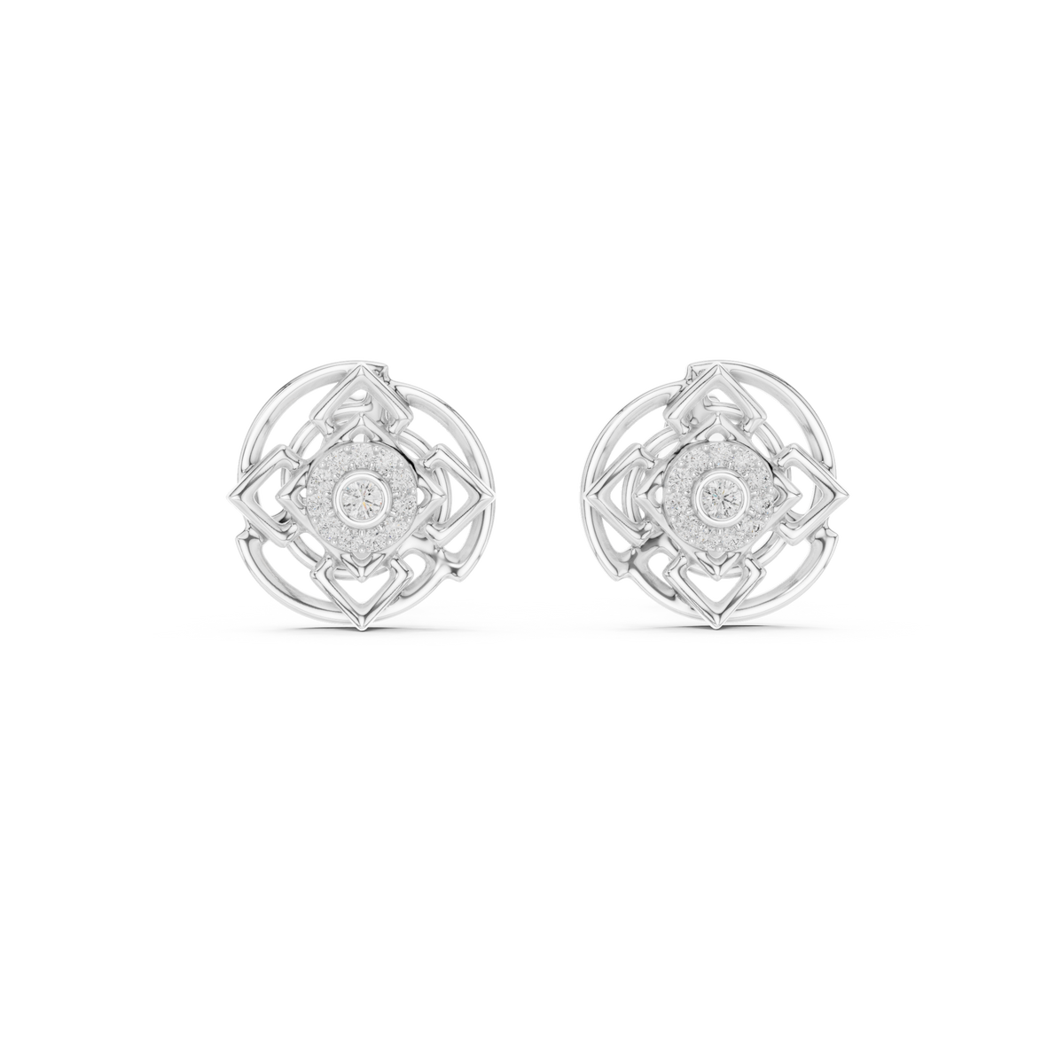 Moissanite Knot Halo Stud Earrings in white 925 sterling silver, view 4