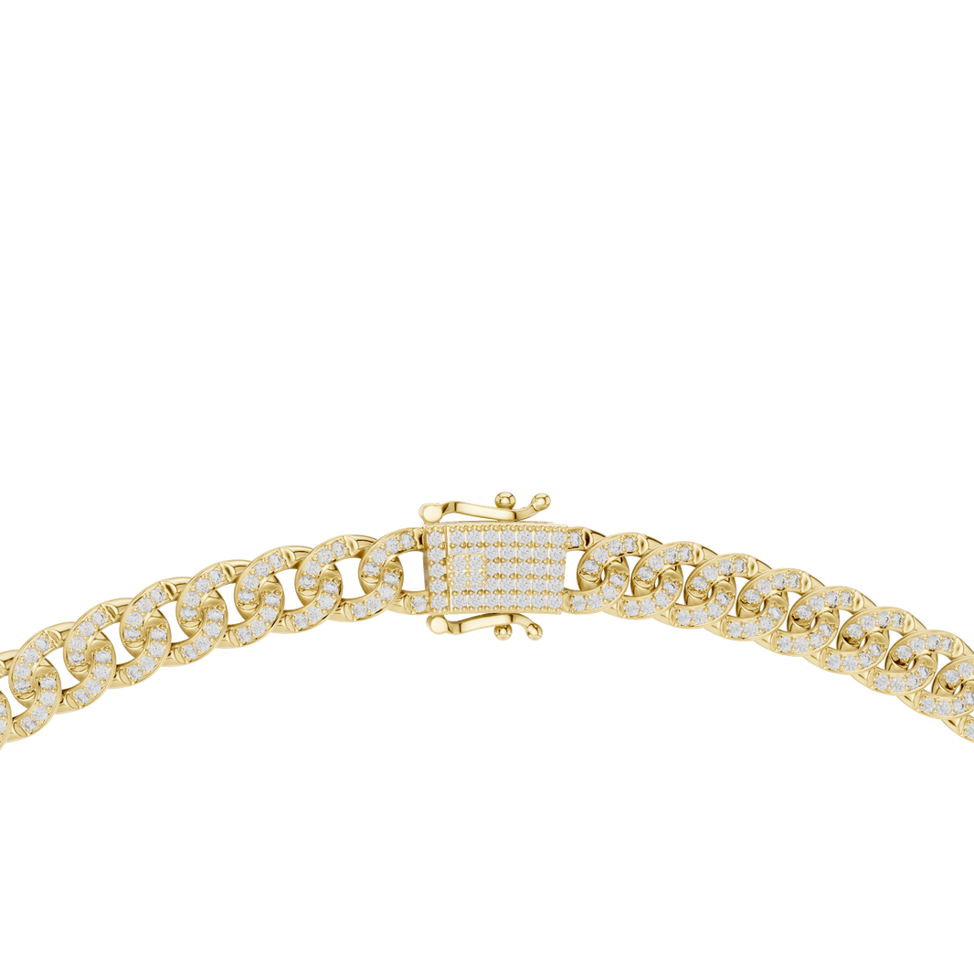 Pave Cuban Link Chain Necklace in yellow 925 sterling silver, view 4