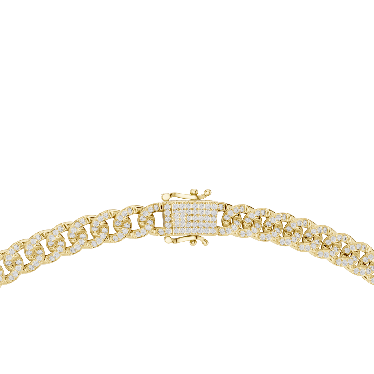 Pave Cuban Link Chain Necklace in yellow 925 sterling silver, view 4