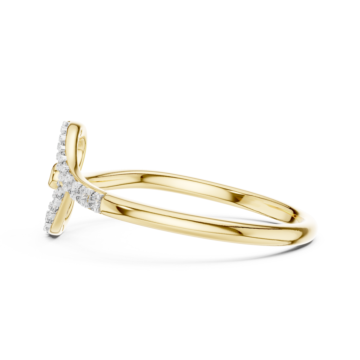 Open Heart Swirl Moissanite Ring in yellow 925 sterling silver, view 3