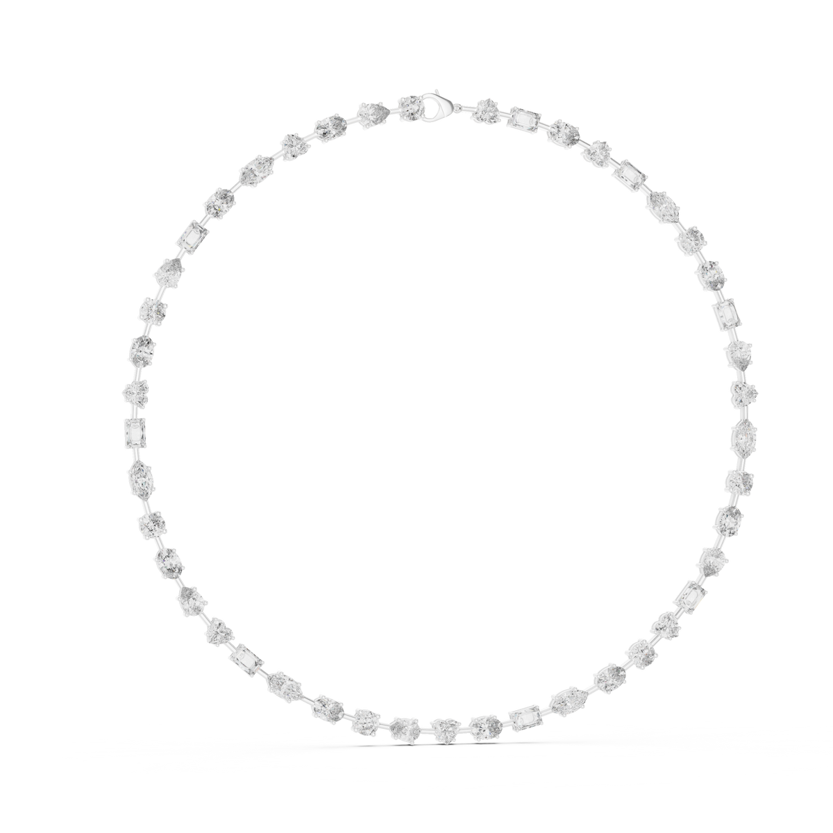 Mixed Shape Tennis Necklace in white 925 sterling silver, view 1