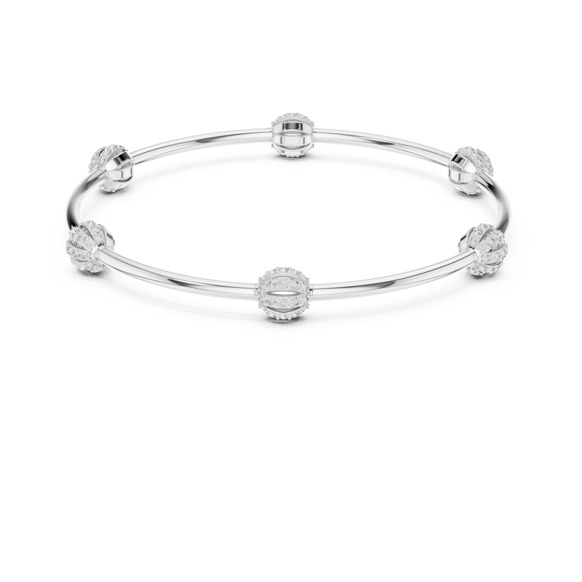 Round Cluster Station Moissanite Bangle in white 925 sterling silver, view 4