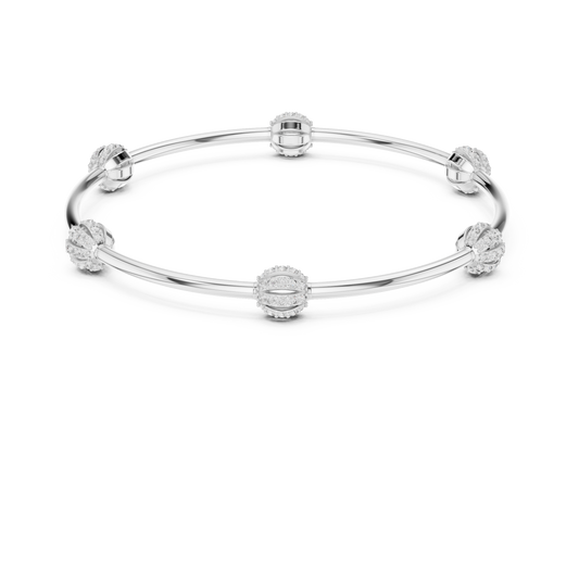 Round Cluster Station Moissanite Bangle in white 925 sterling silver, view 4