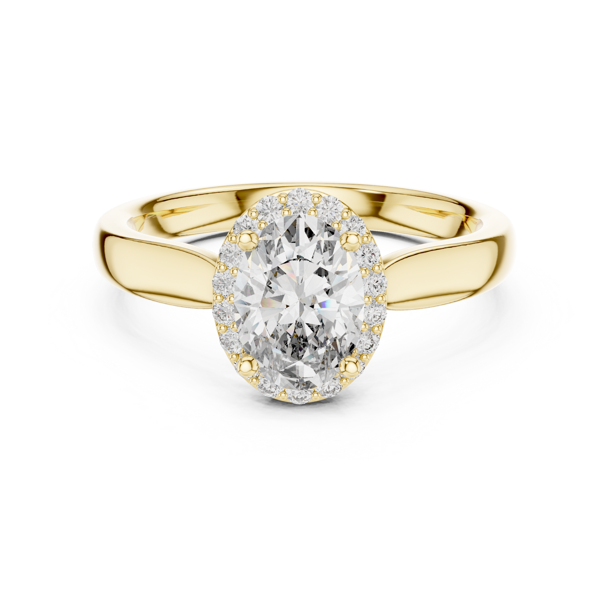 Oval Halo Moissanite Cathedral Ring in yellow 925 sterling silver, view 4