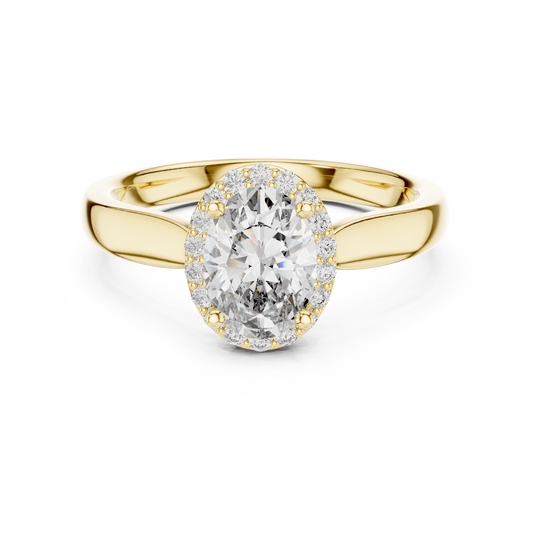 Oval Halo Moissanite Cathedral Ring in yellow 925 sterling silver, view 4