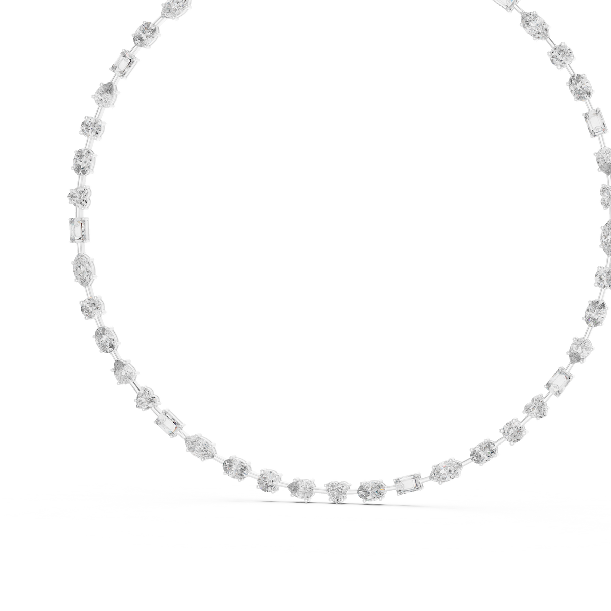 Mixed Shape Tennis Necklace in white 925 sterling silver, view 2