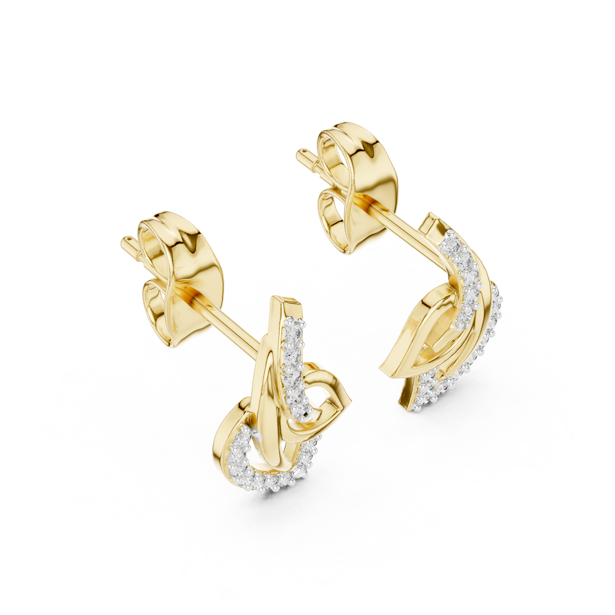 Moissanite Interlaced Leaf Stud Earrings in yellow 925 sterling silver, view 2