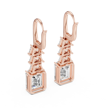Emerald cut moissanite drop earrings in rose 925 sterling silver, view 3