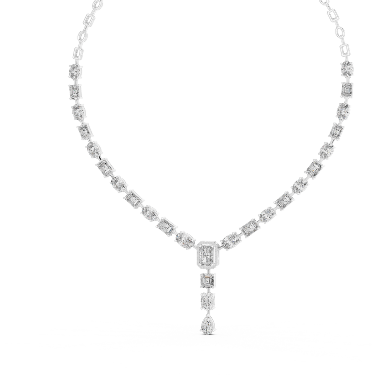 Mixed Shape Y Drop Necklace in white 925 sterling silver, view 2
