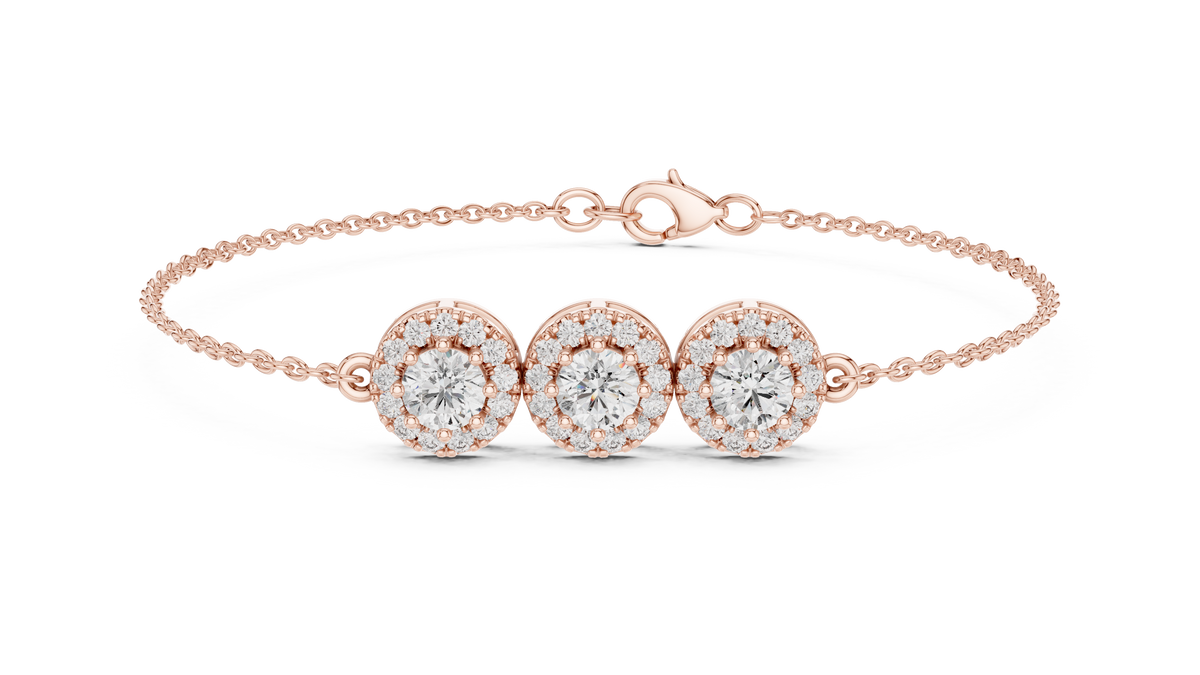 Triple Halo Moissanite Chain Bracelet in rose 925 sterling silver, view 1