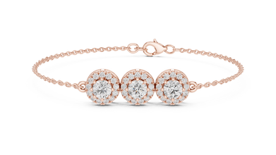 Triple Halo Moissanite Chain Bracelet in rose 925 sterling silver, view 1