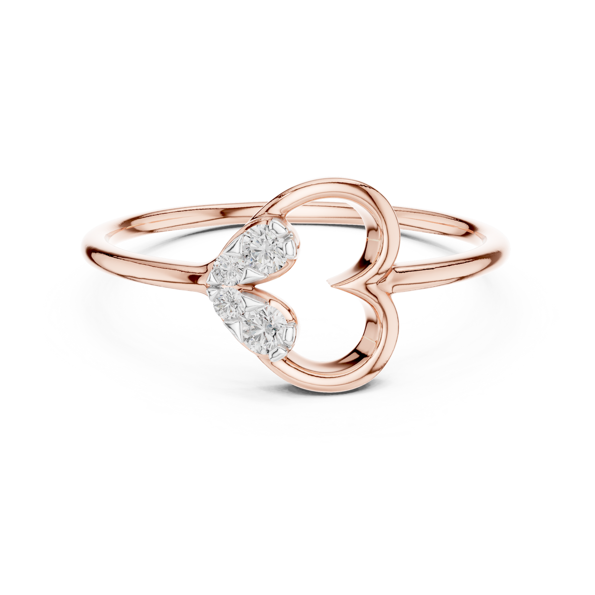 Sideways Heart Cluster Moissanite Ring in rose 925 sterling silver, view 4