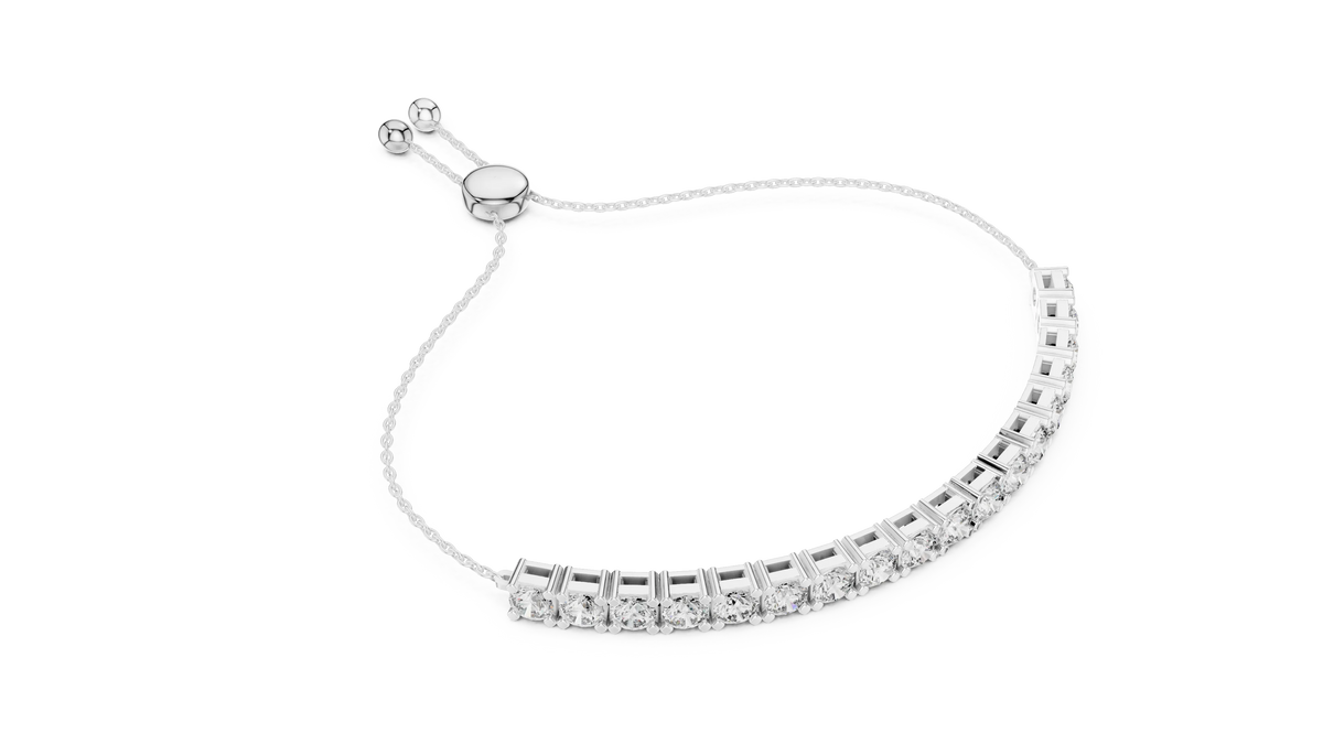 Round Moissanite Bolo Slider Bracelet in white 925 sterling silver, view 3