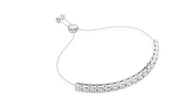 Round Moissanite Bolo Slider Bracelet in white 925 sterling silver, view 3