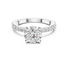Round Solitaire Moissanite Ring with Hidden Halo and Pavé Band in white 925 sterling silver, view 4