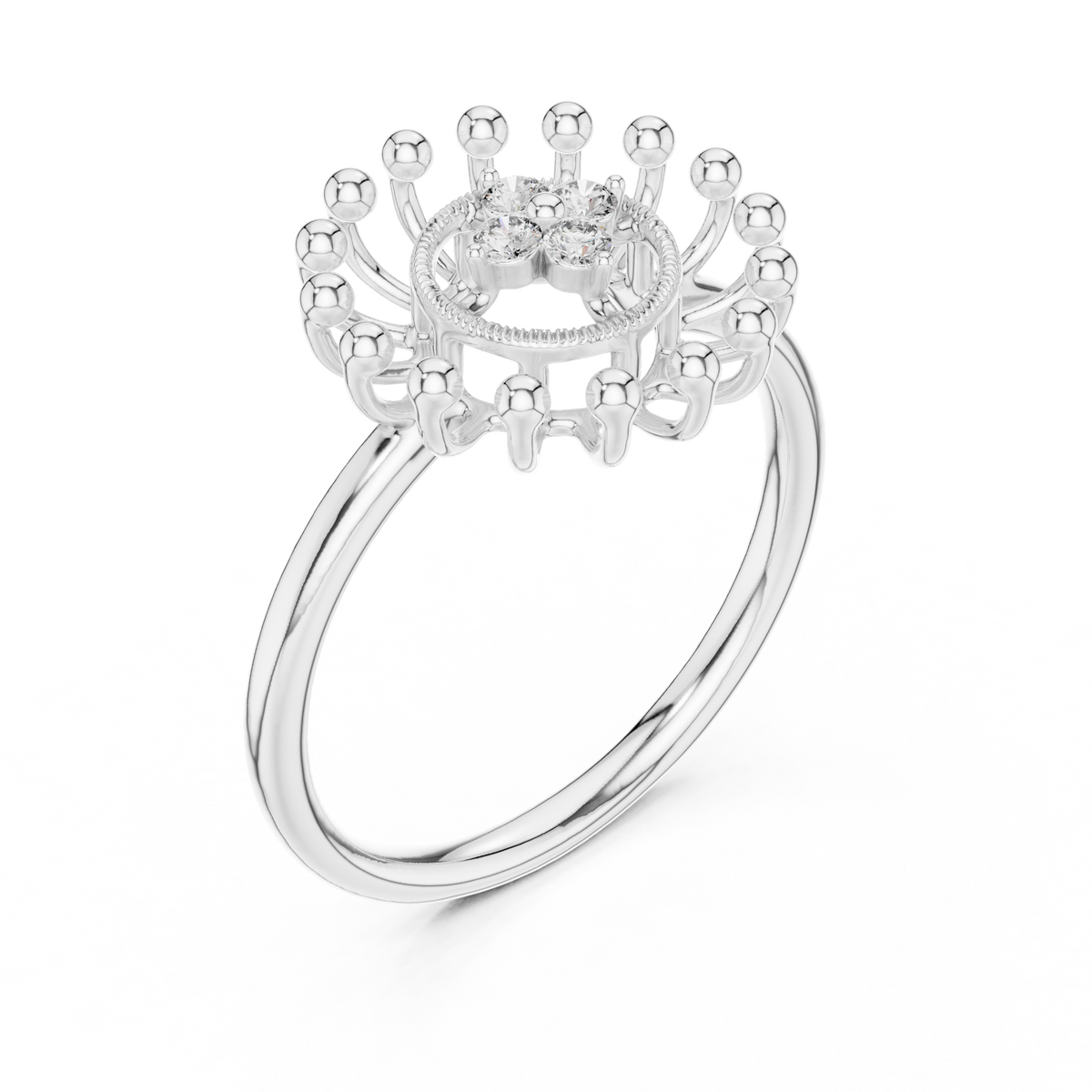 Sunburst Flower Moissanite Ring in white 925 sterling silver, view 2