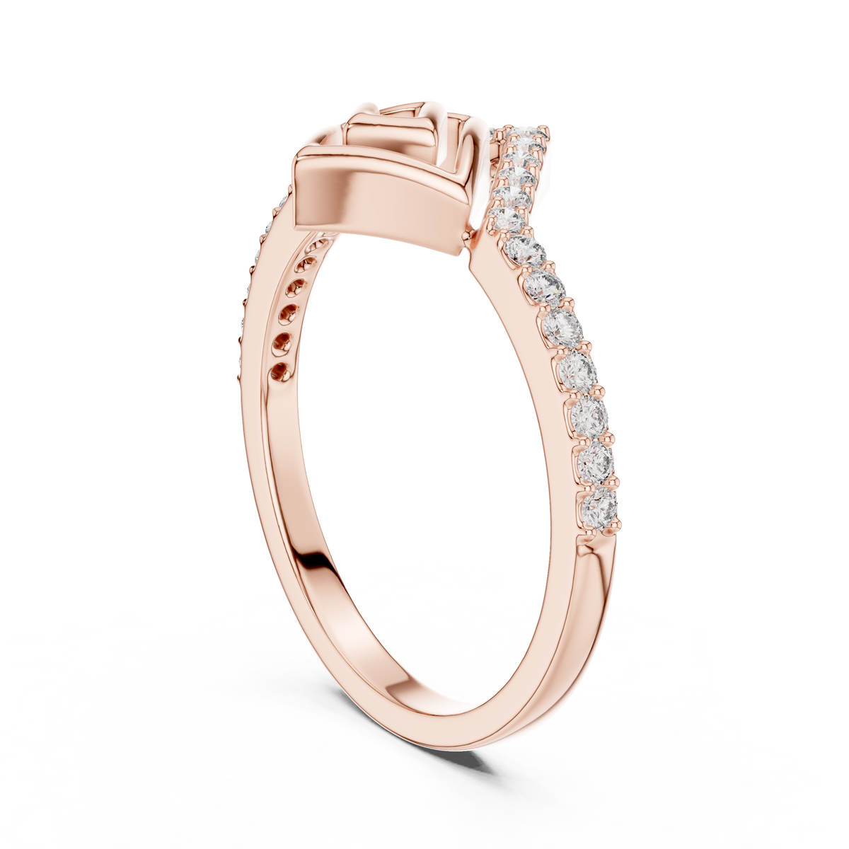 Pavé Chevron Square Spiral Moissanite Ring in rose 925 sterling silver, view 1