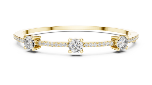Three Stone Moissanite Bangle in yellow 925 sterling silver, view 1