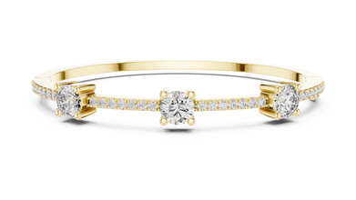 Three Stone Moissanite Bangle in yellow 925 sterling silver, view 1