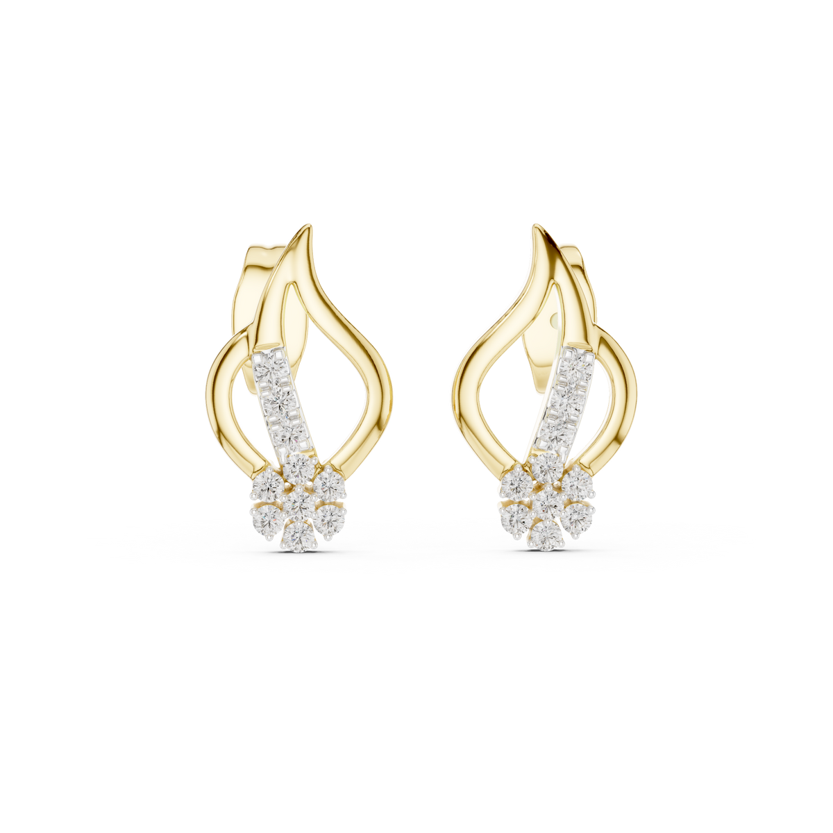 Moissanite Flame Cluster Stud Earrings in yellow 925 sterling silver, view 4